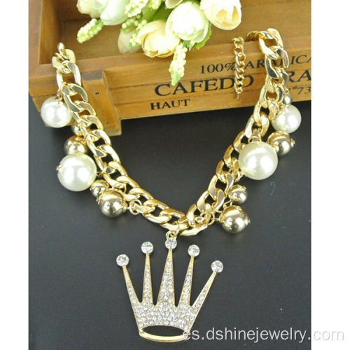 Rhinestone corona perla oro cadena gargantilla para mujer